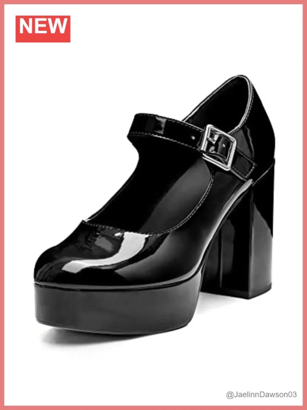 Women's T-Strap Round Toe Chunky Platform Heels Patent Mary Jane Dress Shoes